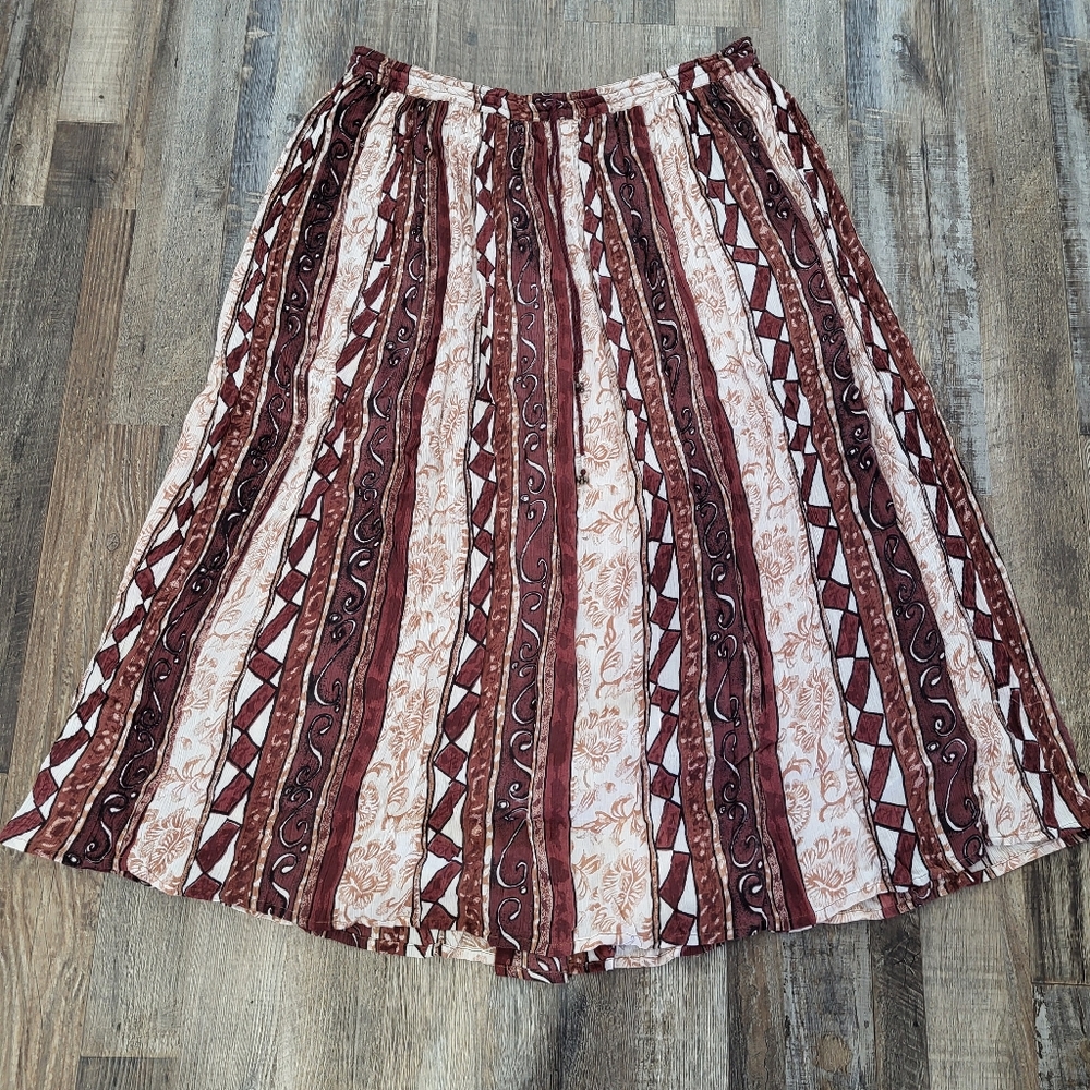 Papillon Boho Maxi Skirt Rayon Drawstring Waist Western Earthy L